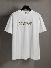 Oil painting embroidered round neck short sleeved T-shirt