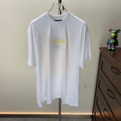 Embroidered round neck T-shirt with adhesive tape