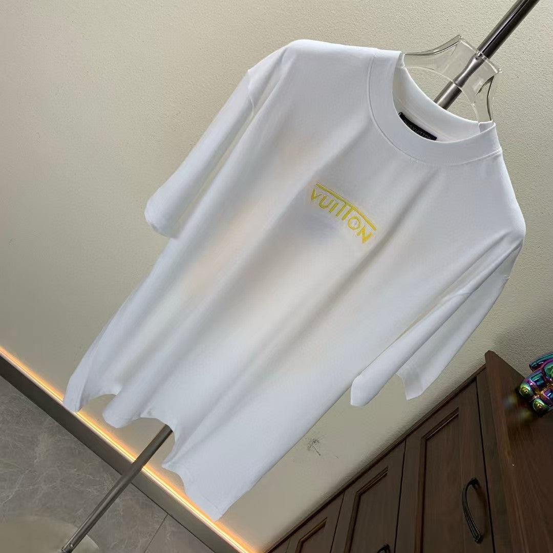 Embroidered round neck T-shirt with adhesive tape