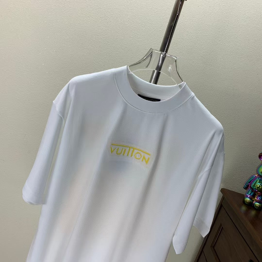 Embroidered round neck T-shirt with adhesive tape