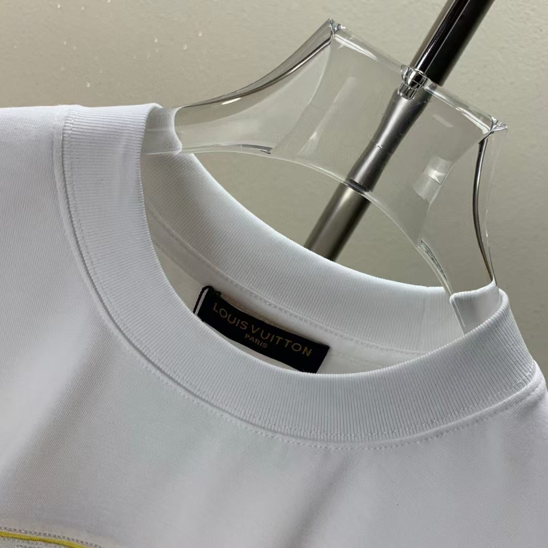 Embroidered round neck T-shirt with adhesive tape