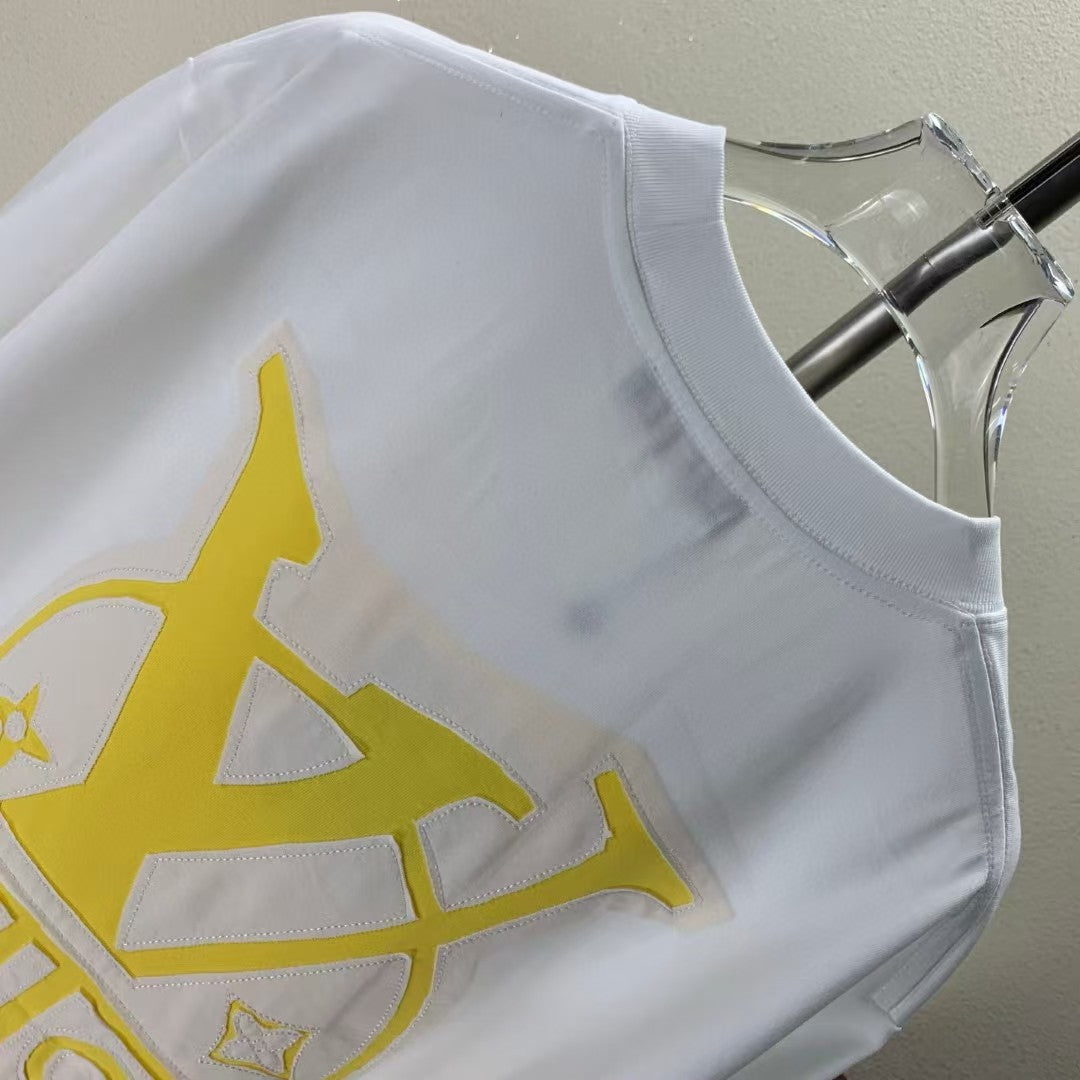 Embroidered round neck T-shirt with adhesive tape