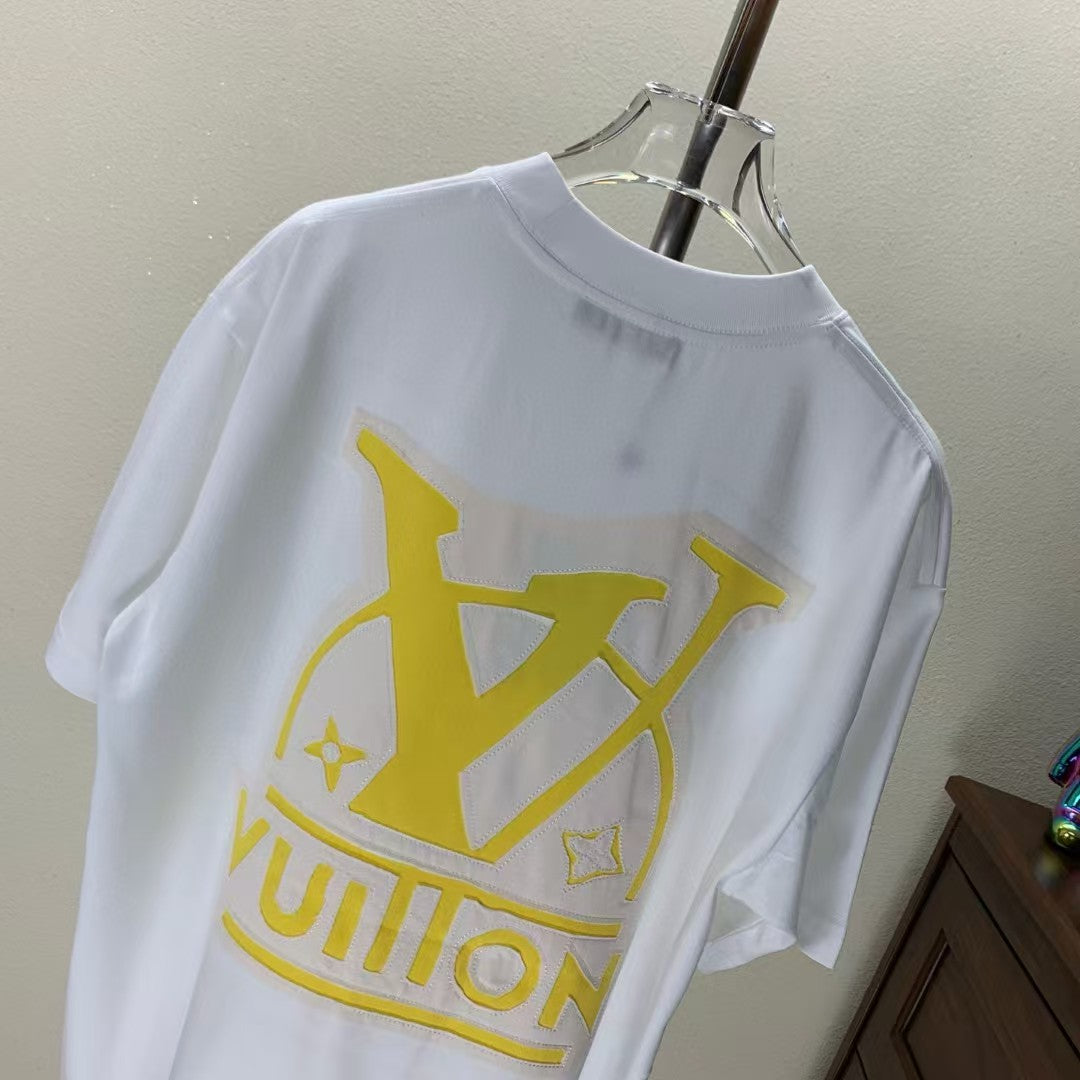 Embroidered round neck T-shirt with adhesive tape