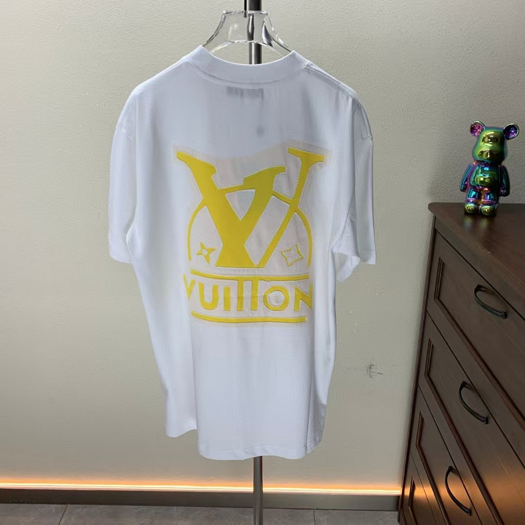 Embroidered round neck T-shirt with adhesive tape