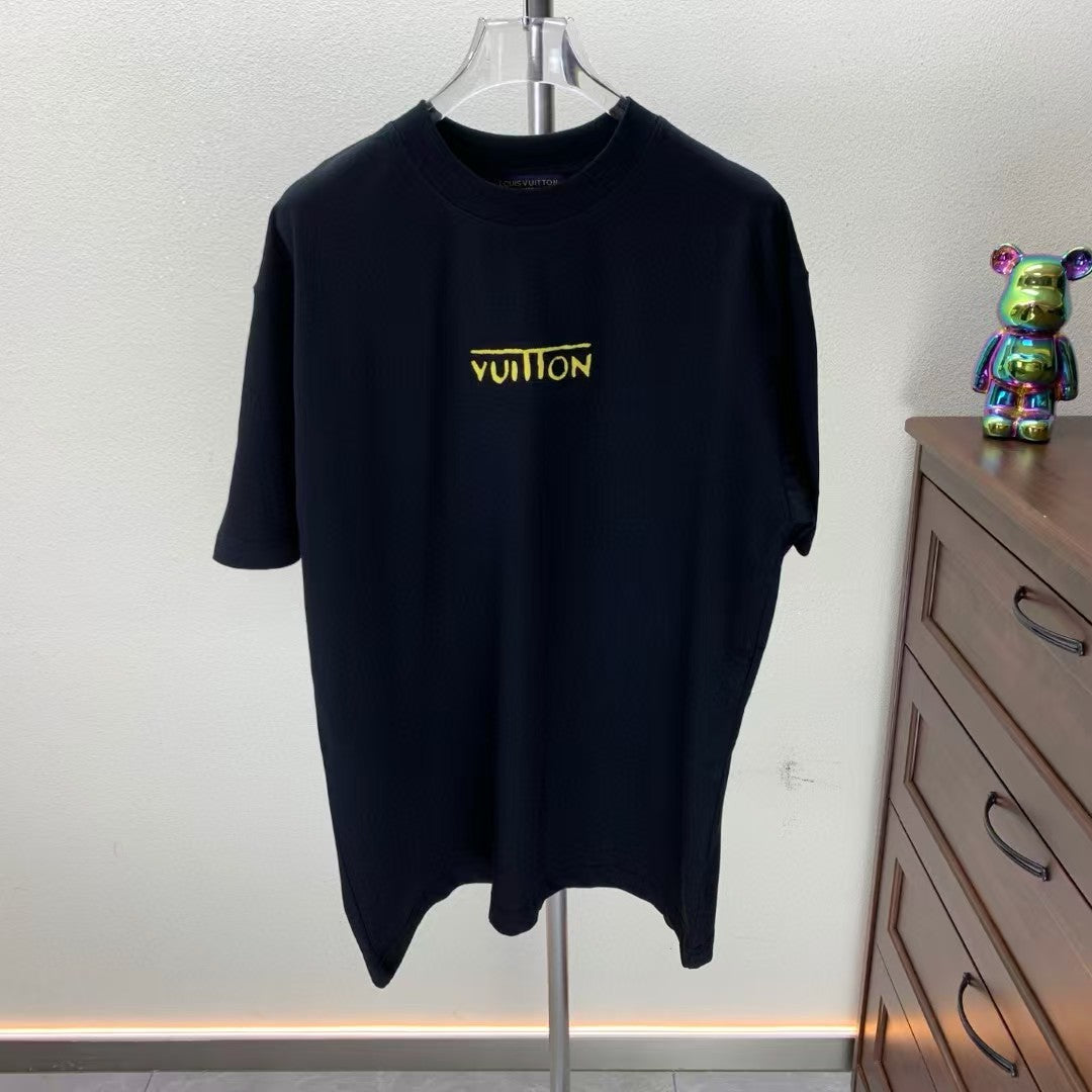 Embroidered round neck T-shirt with adhesive tape