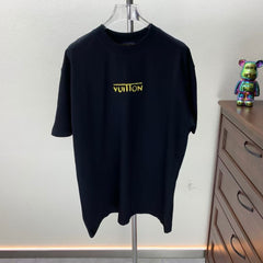 Embroidered round neck T-shirt with adhesive tape