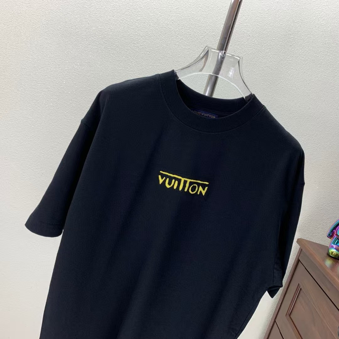 Embroidered round neck T-shirt with adhesive tape