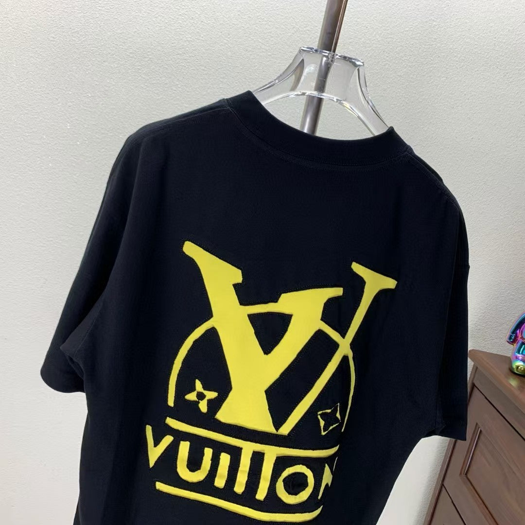 Embroidered round neck T-shirt with adhesive tape