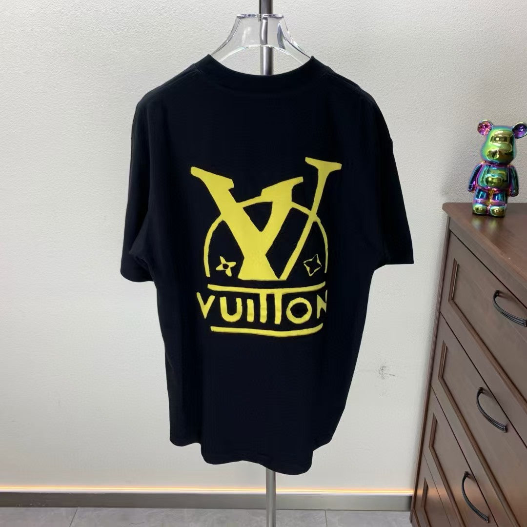 Embroidered round neck T-shirt with adhesive tape