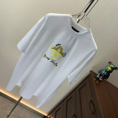 Embroidered round neck T-shirt with adhesive tape