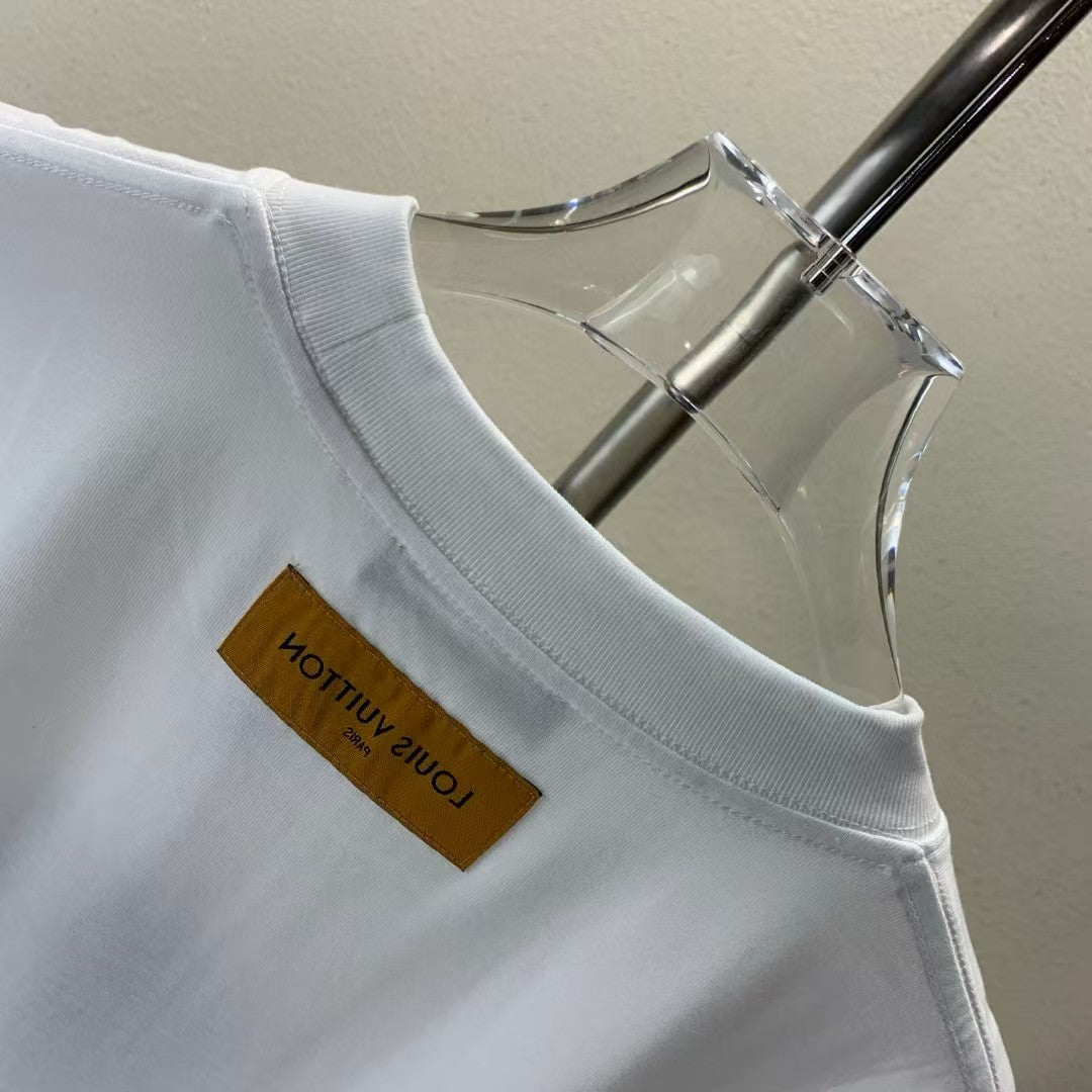 Embroidered round neck T-shirt with adhesive tape