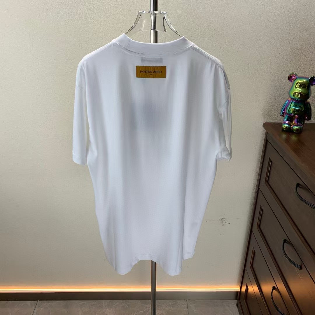 Embroidered round neck T-shirt with adhesive tape