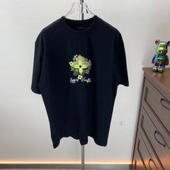 Embroidered round neck T-shirt with adhesive tape