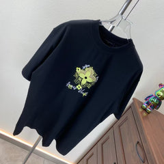 Embroidered round neck T-shirt with adhesive tape