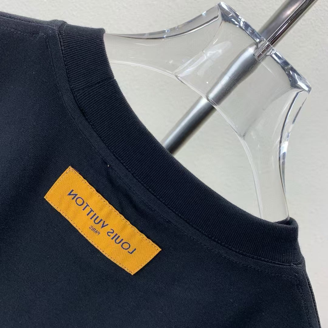 Embroidered round neck T-shirt with adhesive tape
