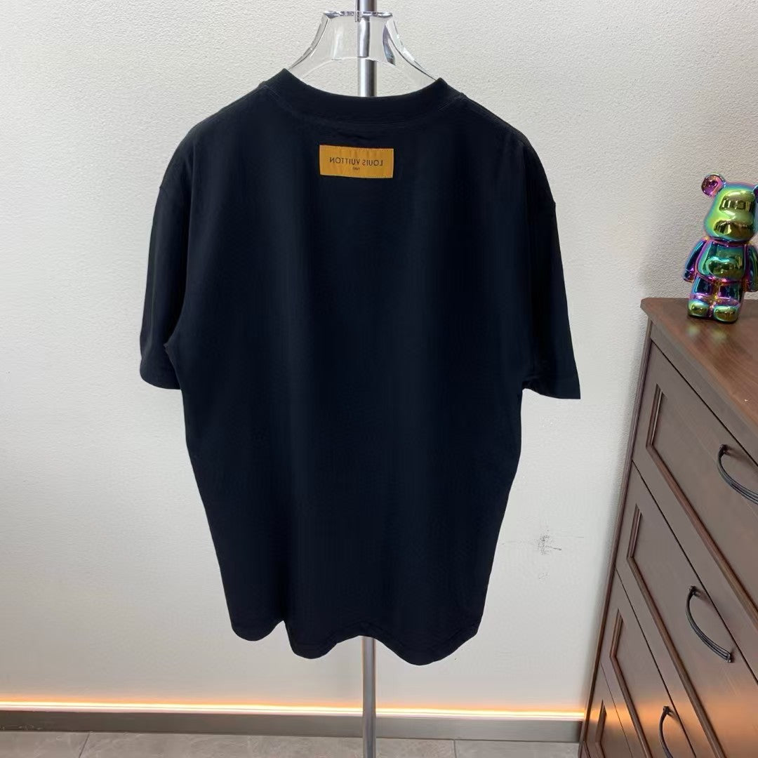 Embroidered round neck T-shirt with adhesive tape