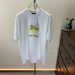 Embroidered round neck T-shirt with adhesive tape