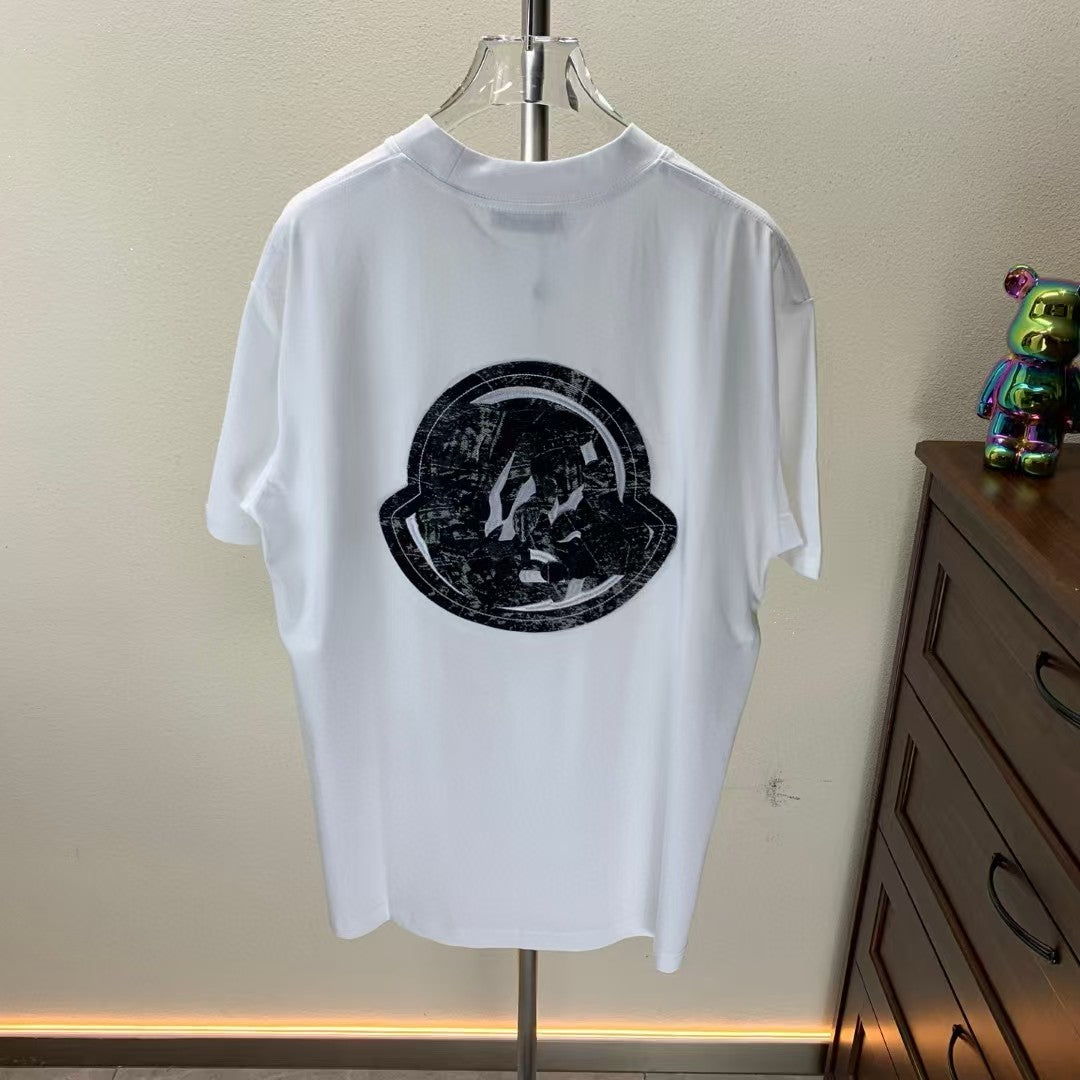 Denim Embroidered Round Neck Short Sleeve T-shirt