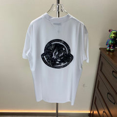Denim Embroidered Round Neck Short Sleeve T-shirt