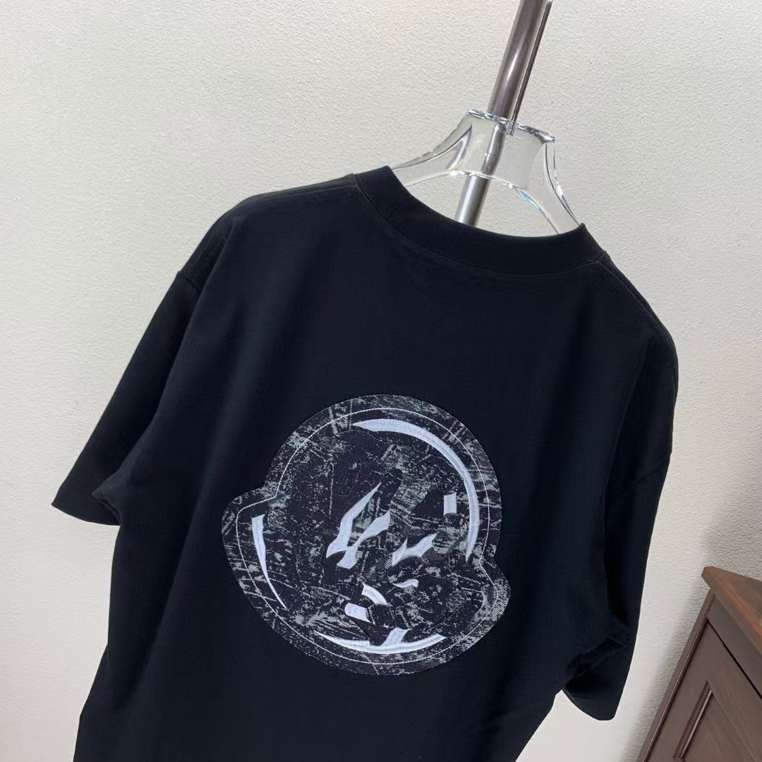 Denim Embroidered Round Neck Short Sleeve T-shirt