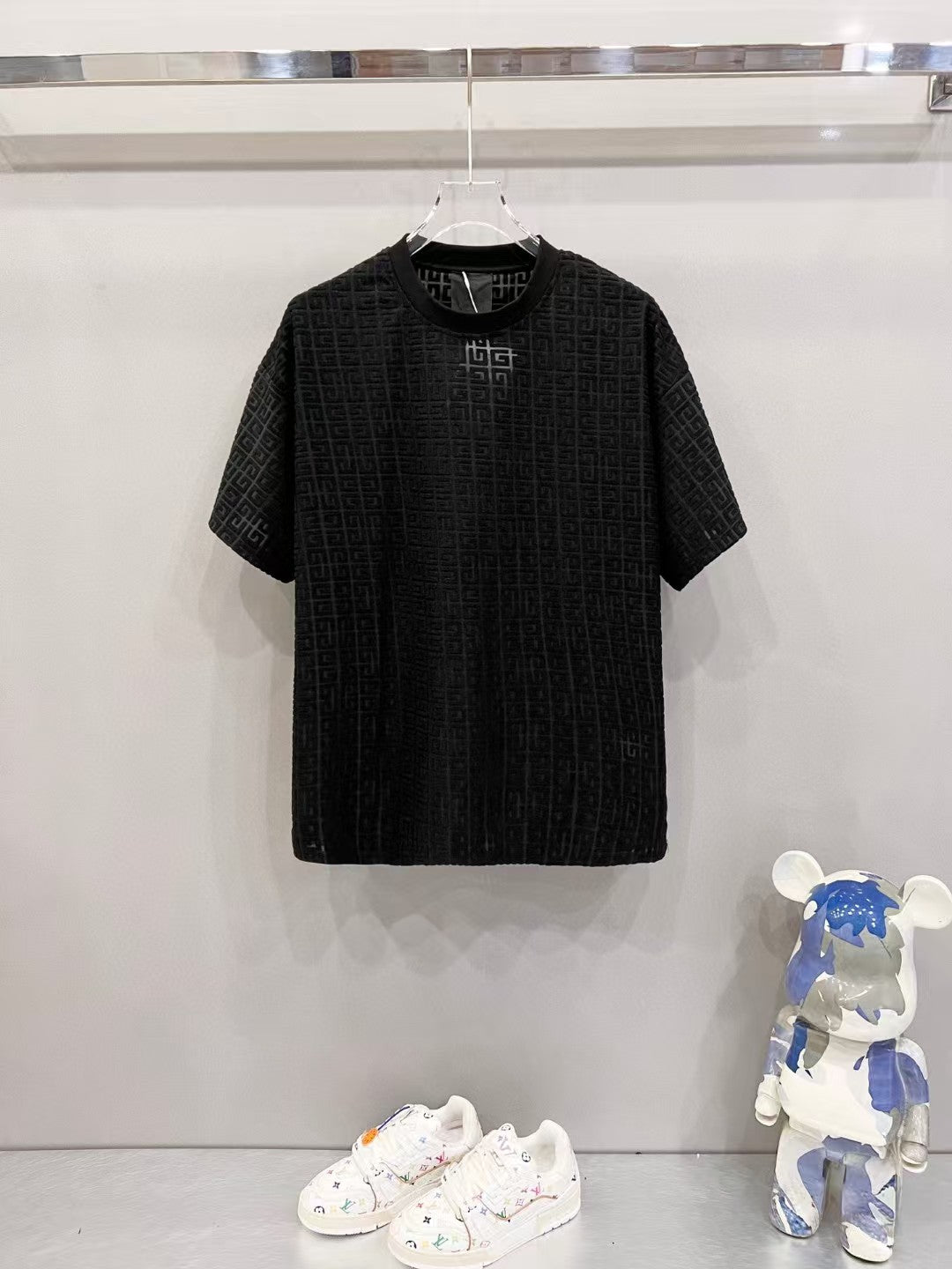 Jacquard fabric round neck T-shirt