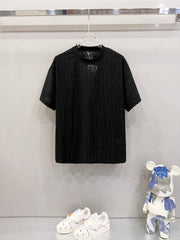Jacquard fabric round neck T-shirt