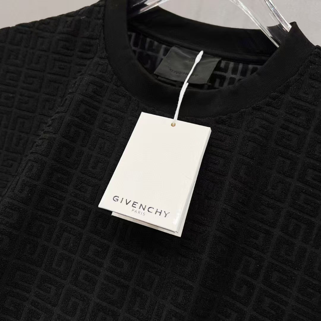 Jacquard fabric round neck T-shirt