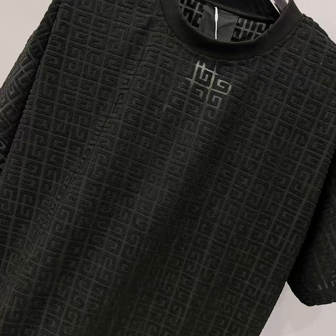 Jacquard fabric round neck T-shirt