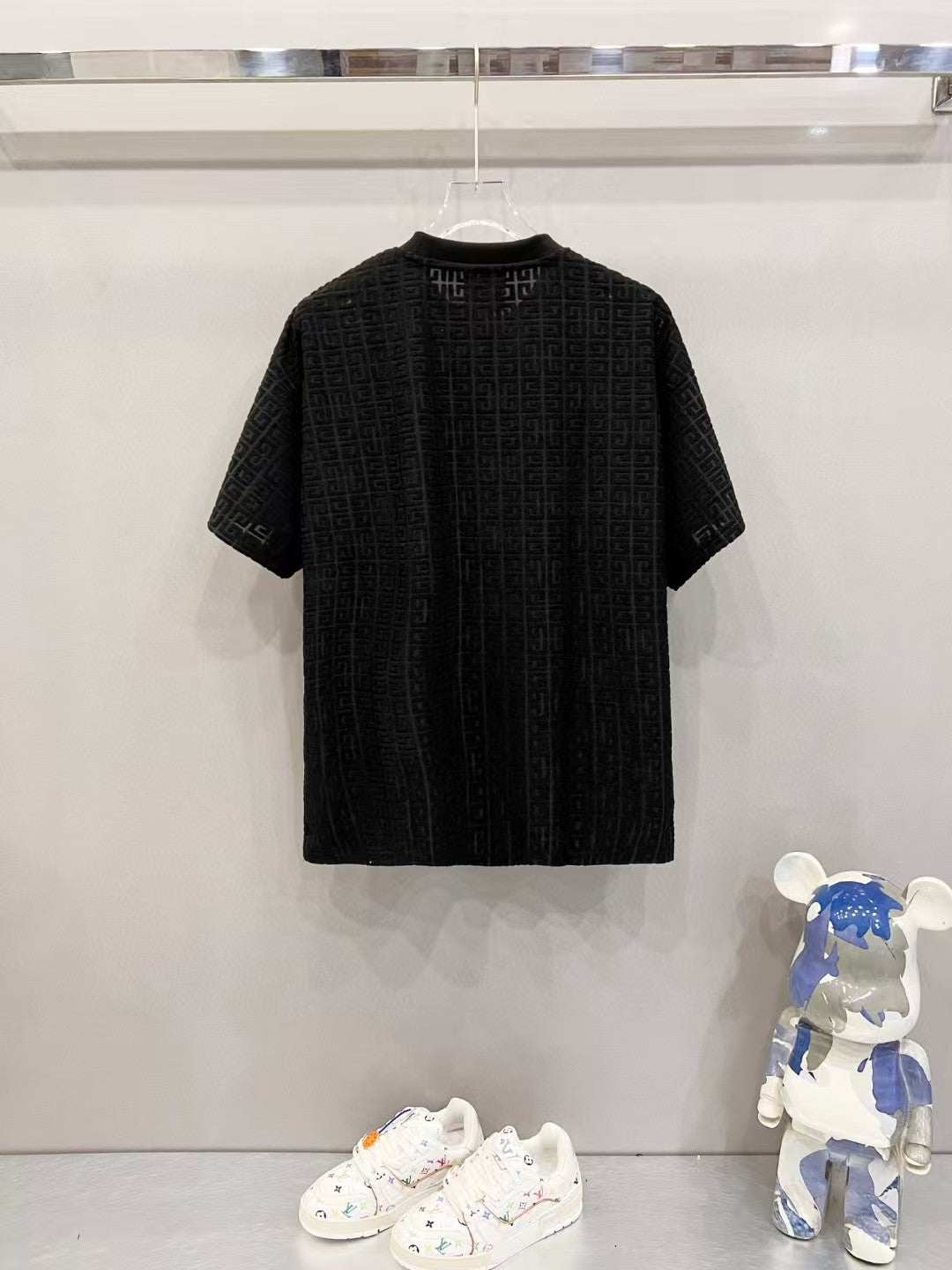 Jacquard fabric round neck T-shirt
