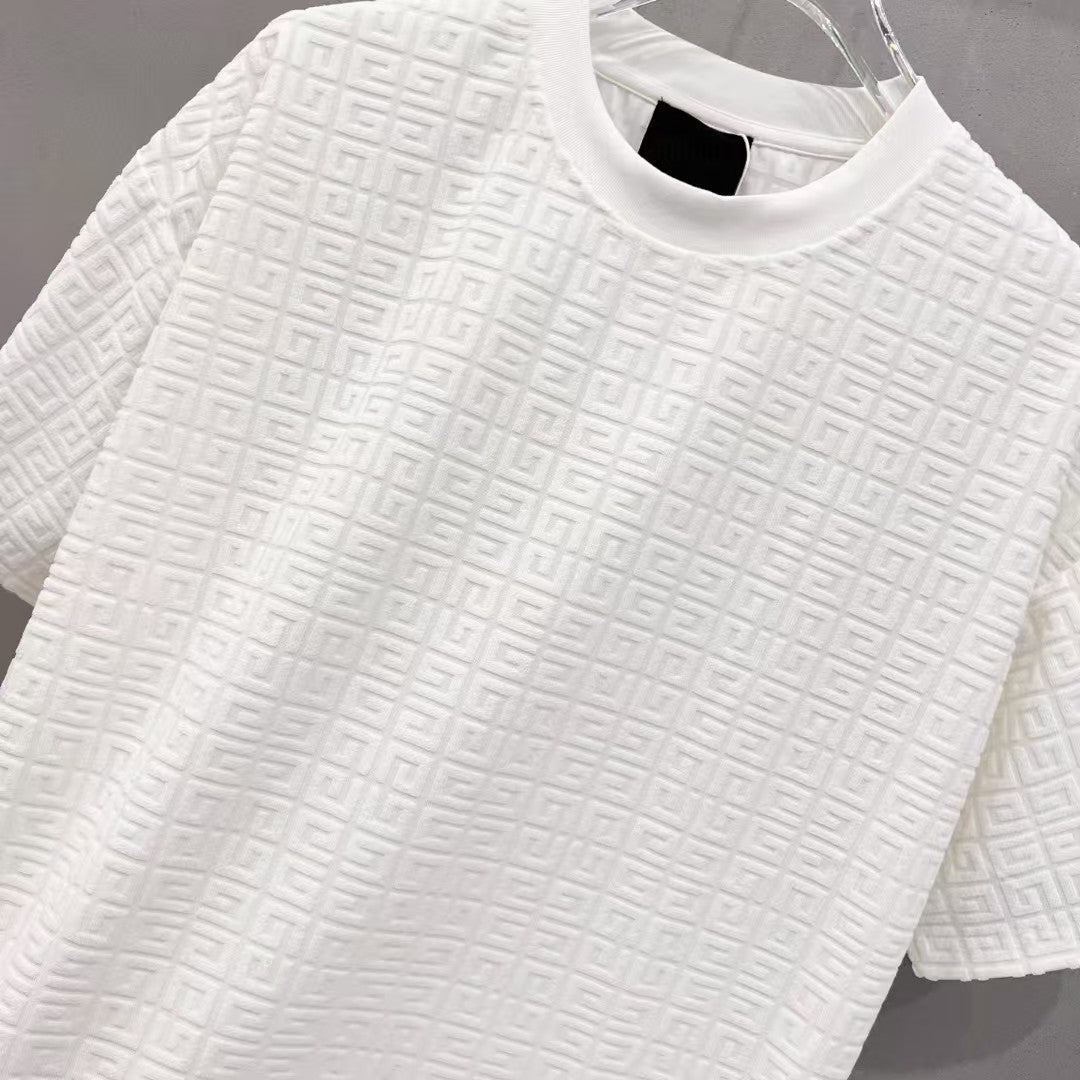 Jacquard fabric round neck T-shirt