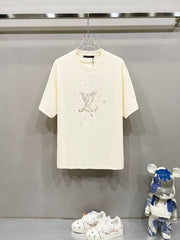 Embroidered round neck short sleeved T-shirt