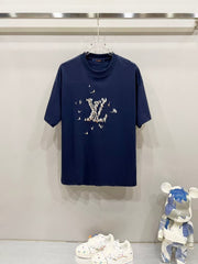 Embroidered round neck short sleeved T-shirt