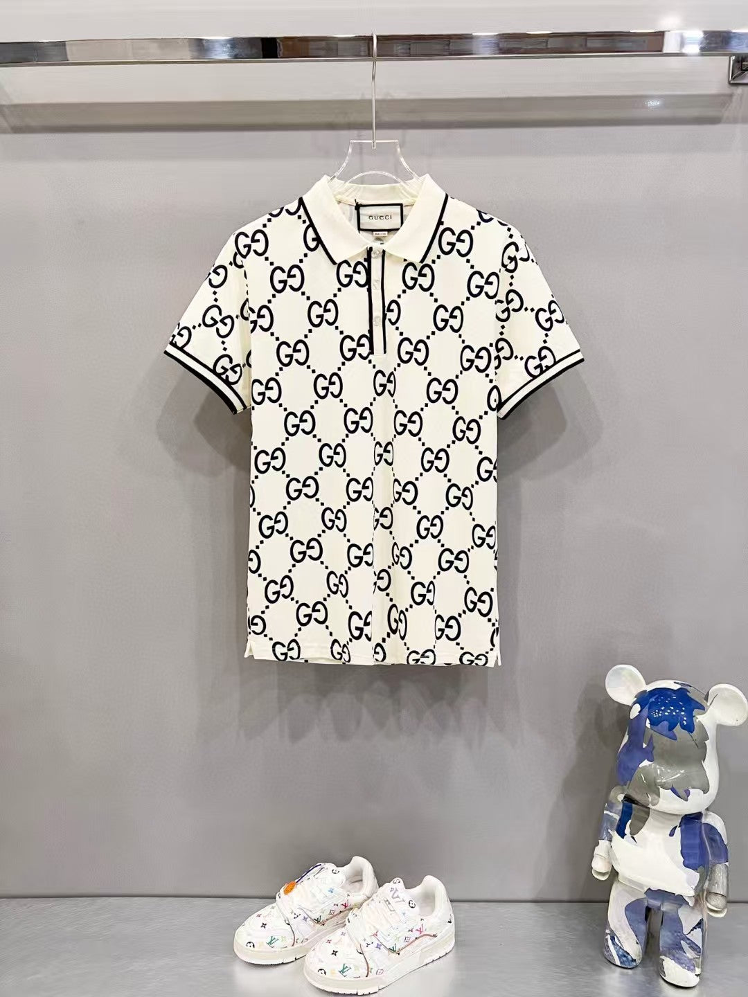 Color blocked striped polo shirt