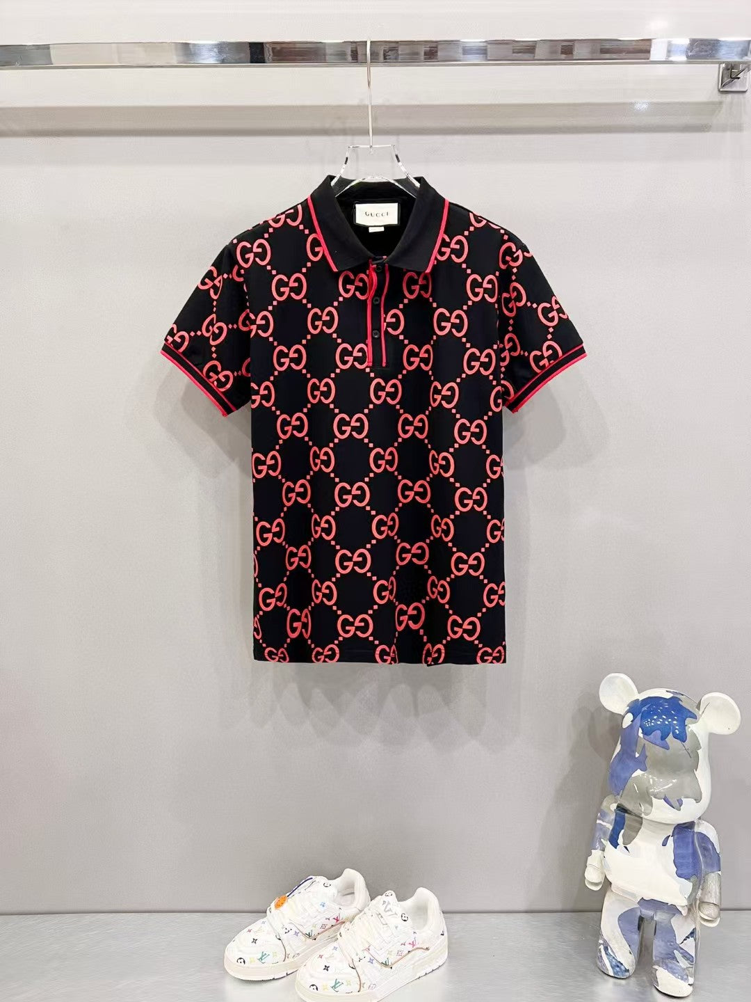 Color blocked striped polo shirt
