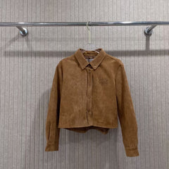 Embroidered letter deer skin velvet lapel coat