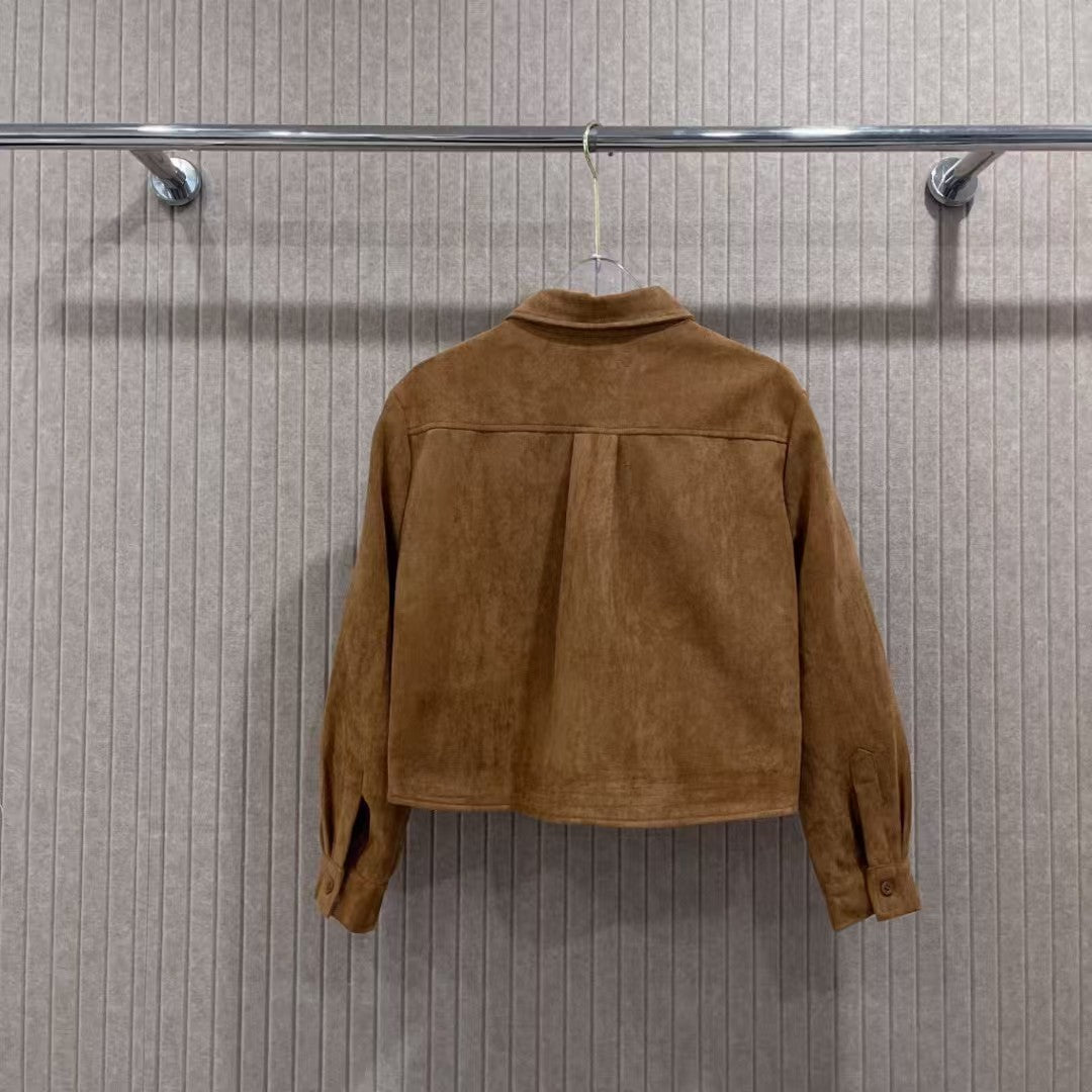 Embroidered letter deer skin velvet lapel coat