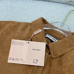 Embroidered letter deer skin velvet lapel coat