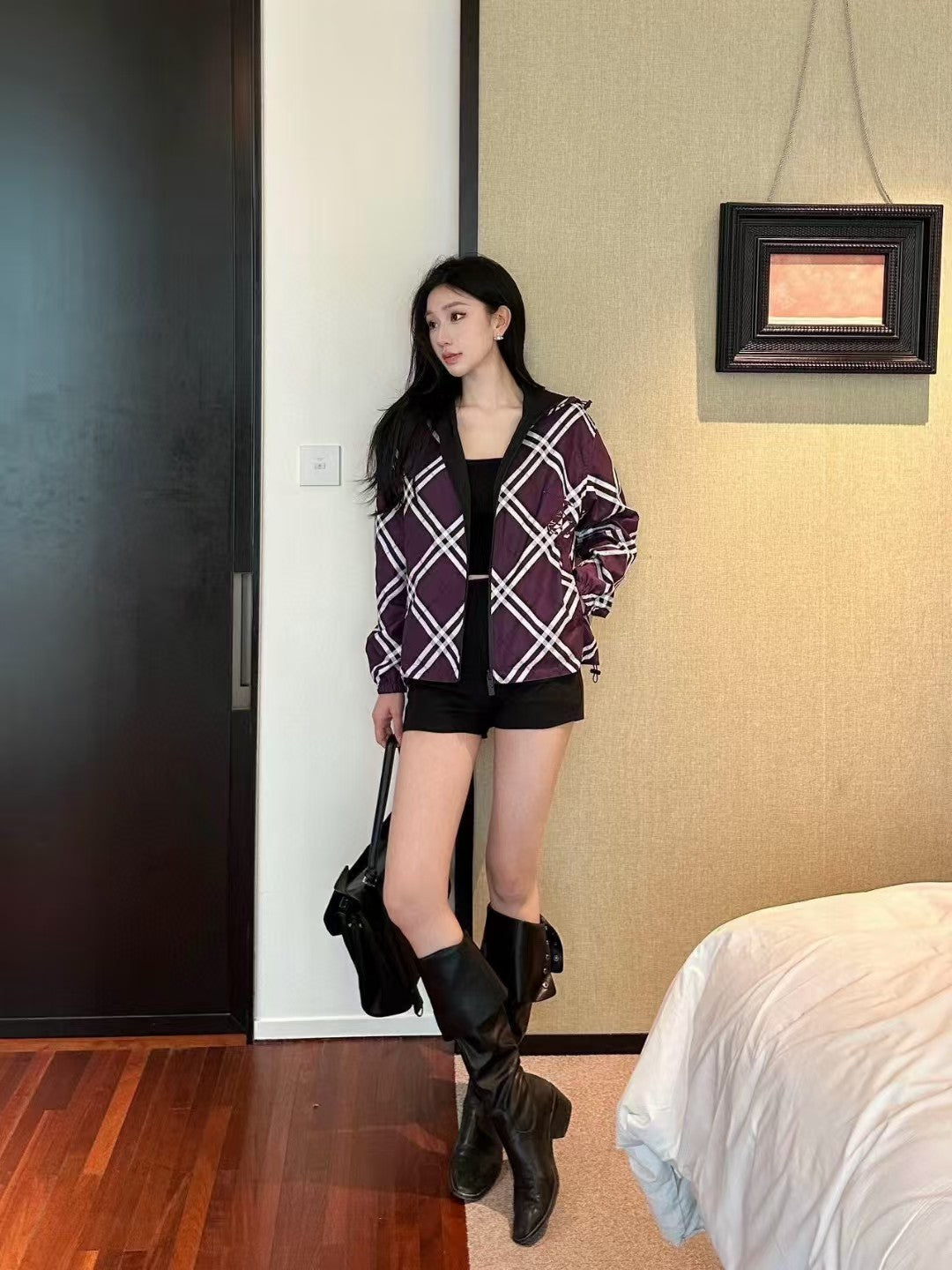 Double sided hooded short jacket