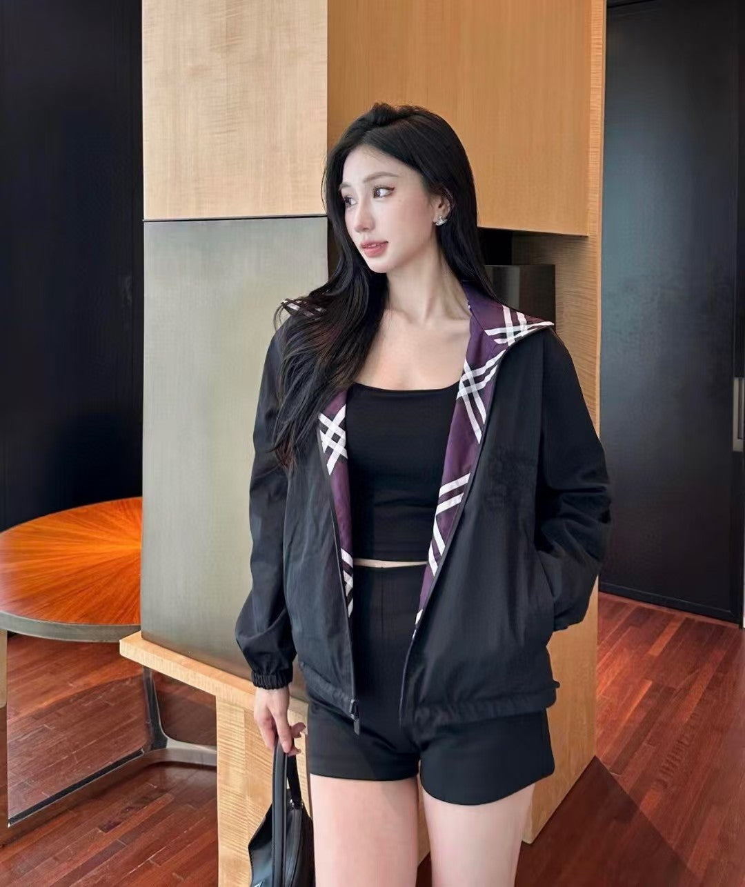 Double sided hooded short jacket