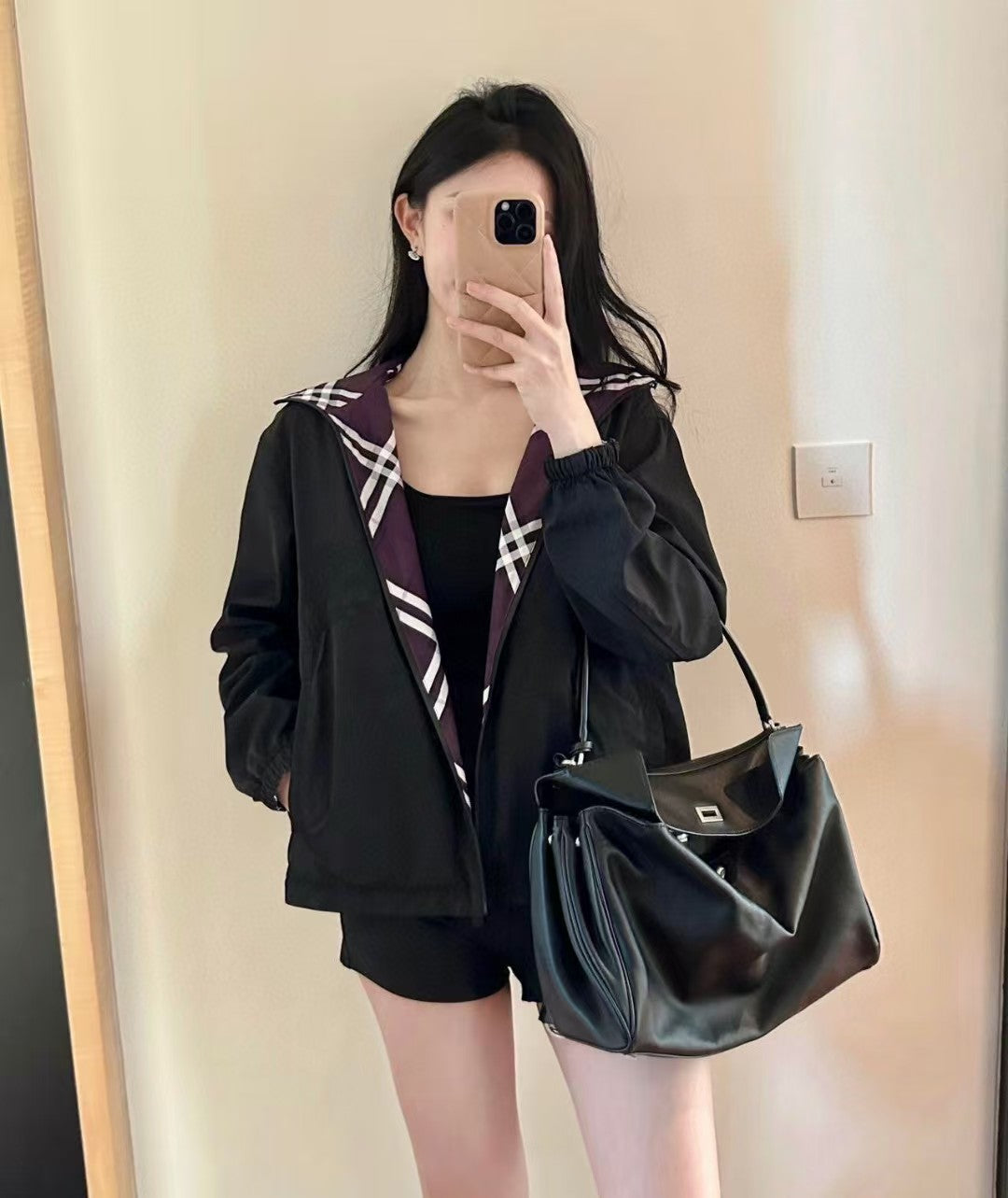 Double sided hooded short jacket