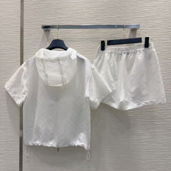 Jacquard hooded jacket shorts set