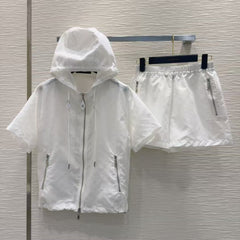 Jacquard hooded jacket shorts set