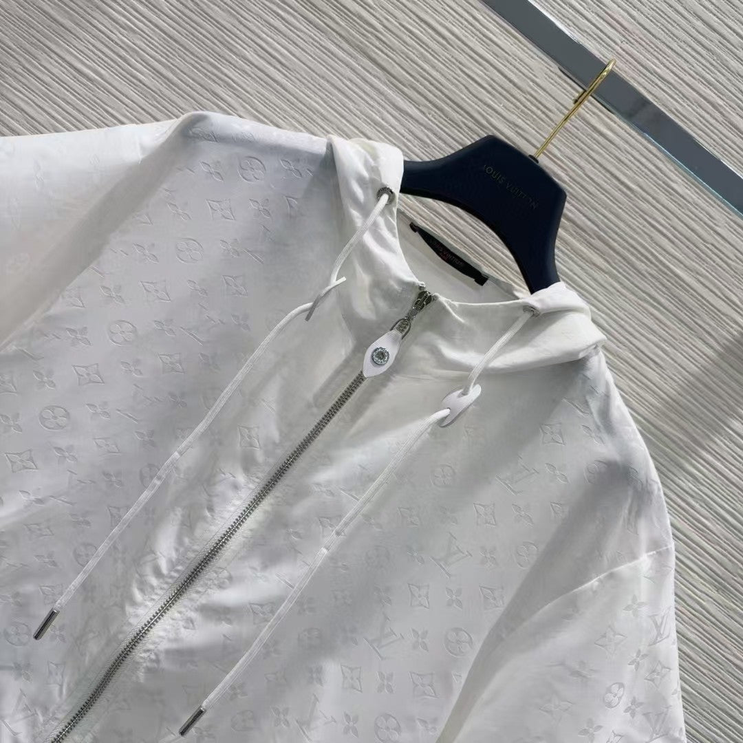 Jacquard hooded jacket shorts set