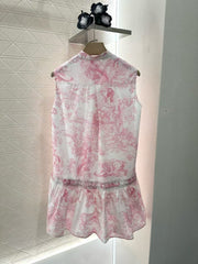 Stand up collar sleeveless printed vest skirt