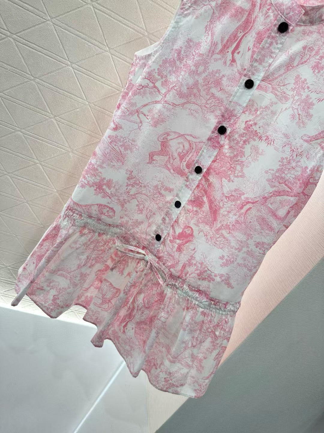 Stand up collar sleeveless printed vest skirt