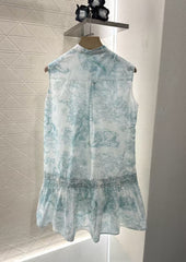 Stand up collar sleeveless printed vest skirt