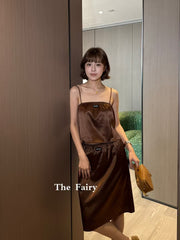 Strap vest half skirt set