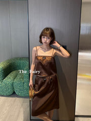 Strap vest half skirt set