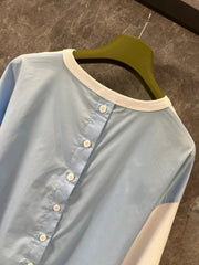 Letter sticker embroidered color blocked round neck short sleeved T-shirt