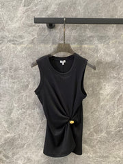 Pebble gold buckle pinching pleat waist cotton vest